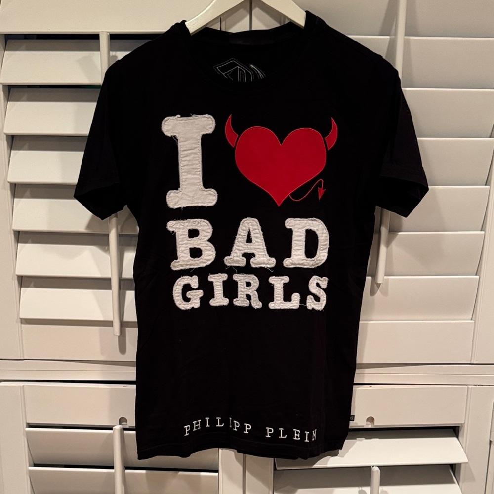 Philipp Plein Black T-Shirt with Red Heart Graphic